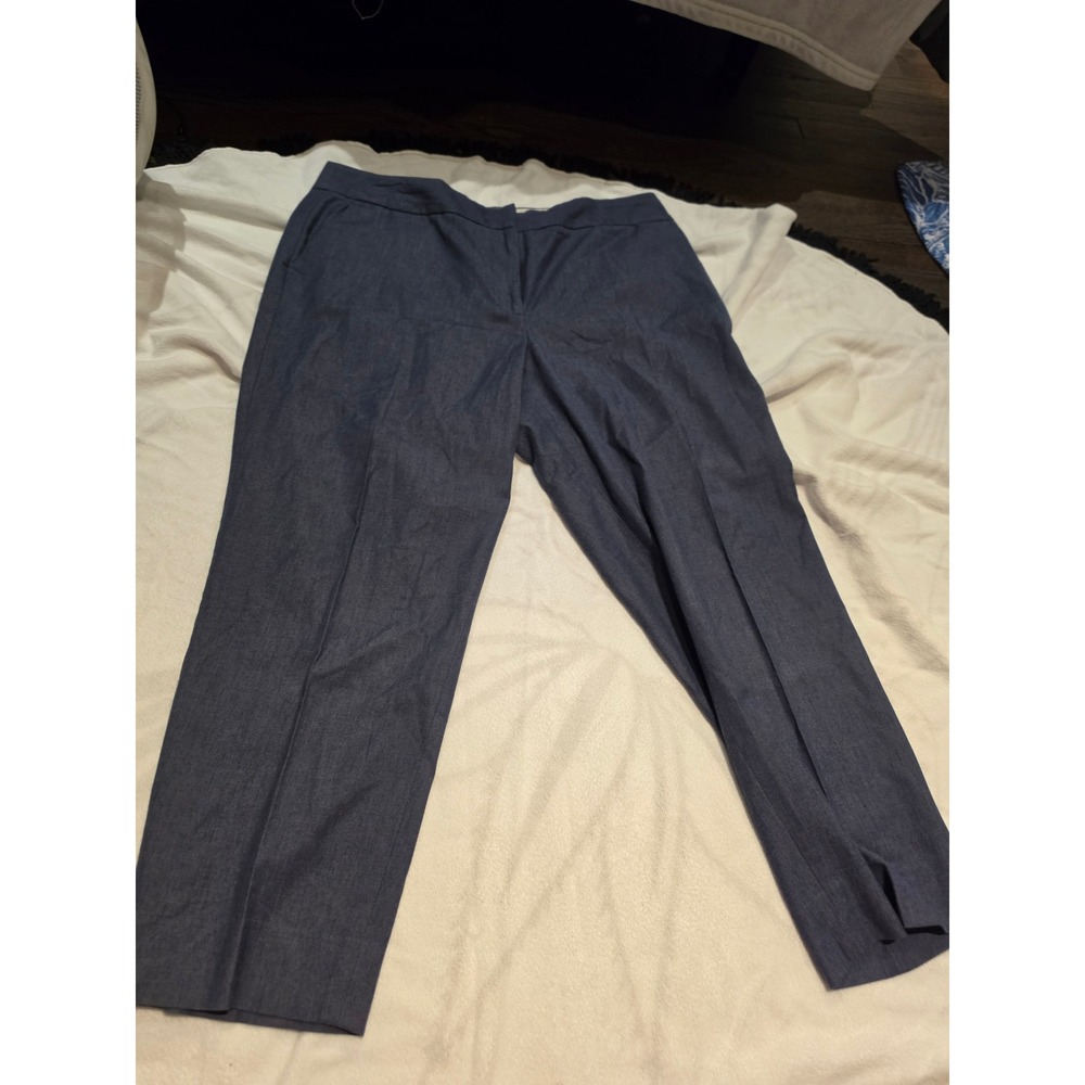 Talbots Blue Slim Crop Trousers Size 14 Chambray Style Dress Pants